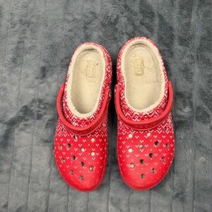 Crocs Classic Lined Clog Mens 13 Red White Fair Isle Sweater Print Fleece Fuzzy